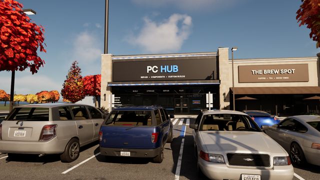 The PC HUB storefront and parking lot